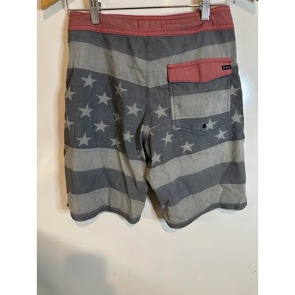 Rip Curl Gray Stars & Stripes Flag Board Shorts, Men's Size 27